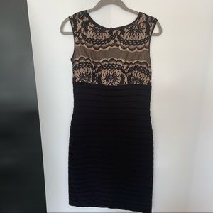 Adrianna Papell - Black Bandage dress with Tan and Black lace bodice - Size 4